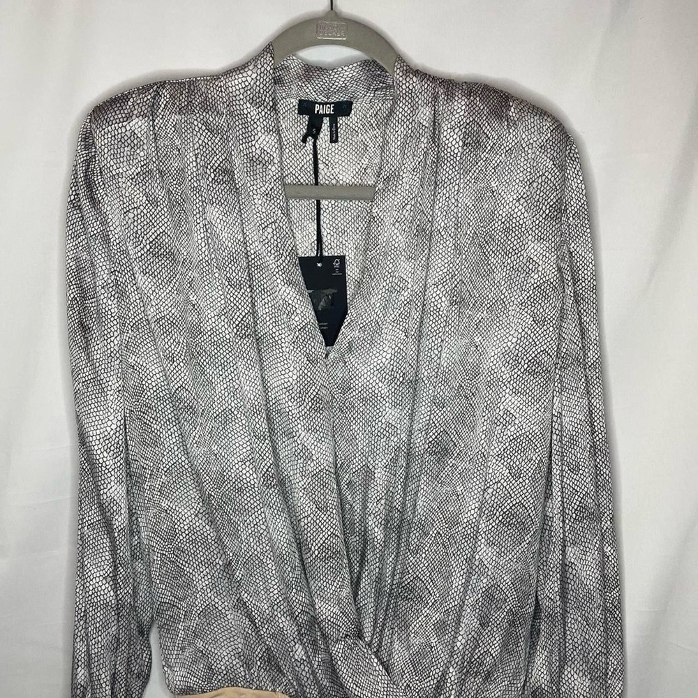 Paige Silver Snake Skin Pattern Blouse Bodysuit
